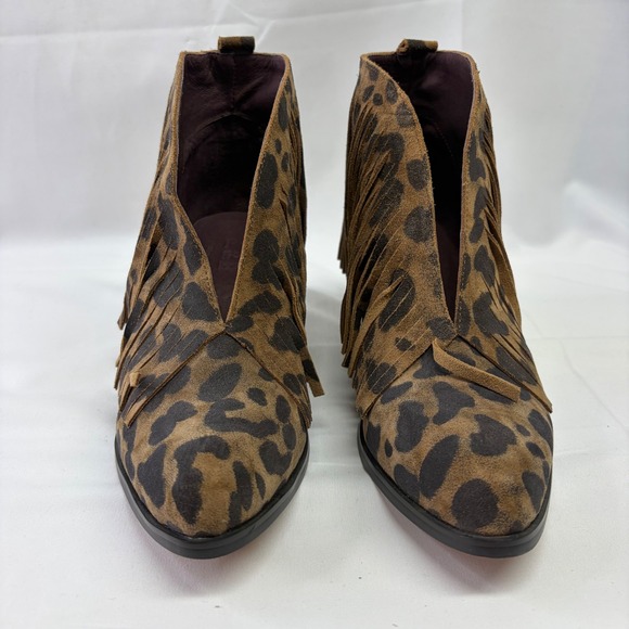 NWT L&B Womens Italian Leopard Fringe Booties Western Boho Boots Size 8 - Picture 7 of 10